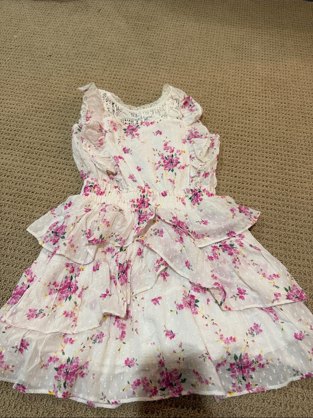 Girls Love Shack Fancy White Floral Ruffle Dress
